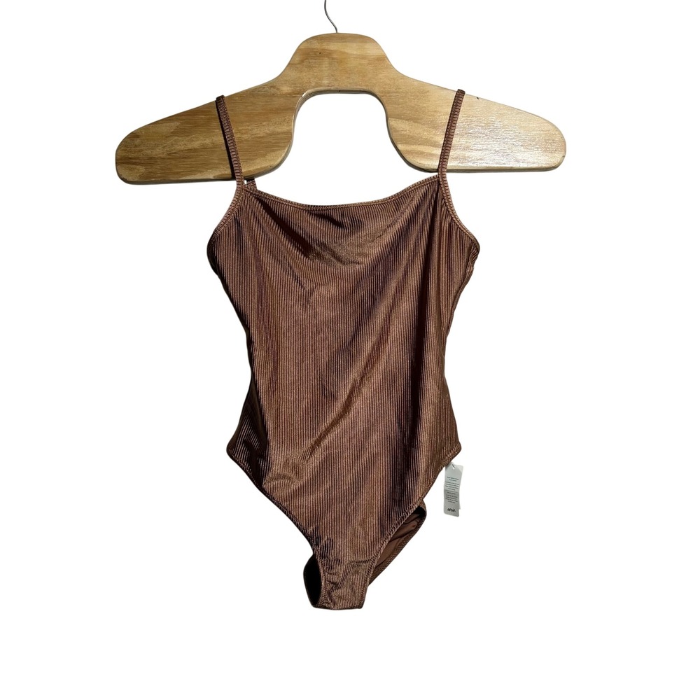 aerie Brown Ribbed One-Piece Swimsuit